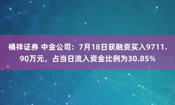 桶祥证券 中金公司：7月18日获融资买入9711.90万元，占当日流入资金比例为30.85%